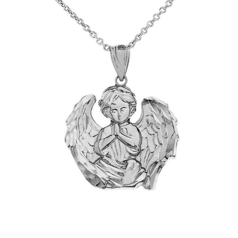 925 Sterling Silver Praying Guardian Angel Religious Protection Pendant Necklace