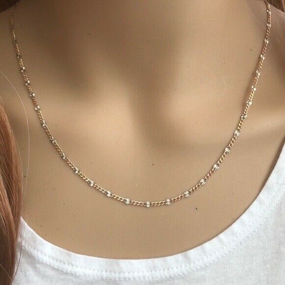 14K Solid Gold Two Tones Diamond Cut Necklace / Chain 20 inches w. 1.5-2.5 mm