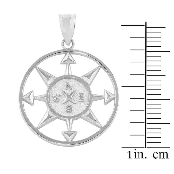 925 Sterling Silver North South East West Compass Travel Open Pendant Necklace