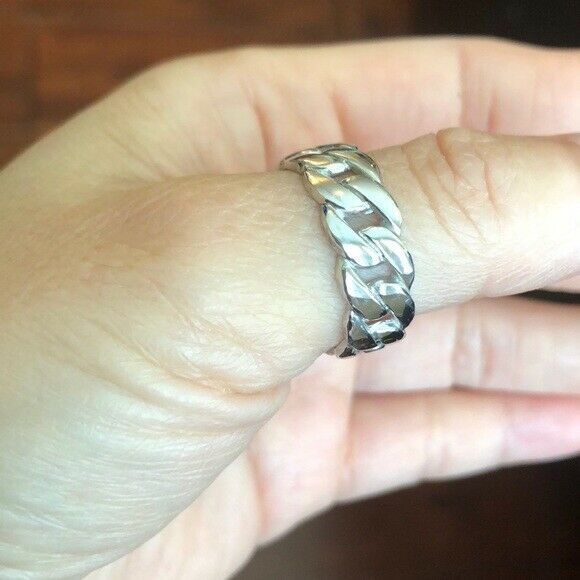 925 Sterling Silver 8 MM Cuban Link Ring Band All / Any Size