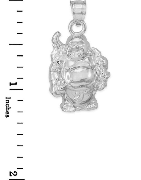 925 Sterling Silver Happy Laughing Stand Buddha Pendant Necklace