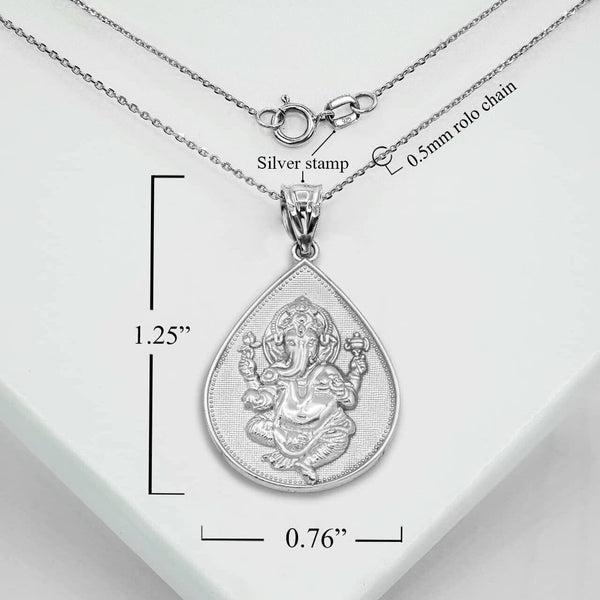 14K Solid Gold Hindu Lord Ganesha Pendant Necklace - Yellow, Rose, or White Gold