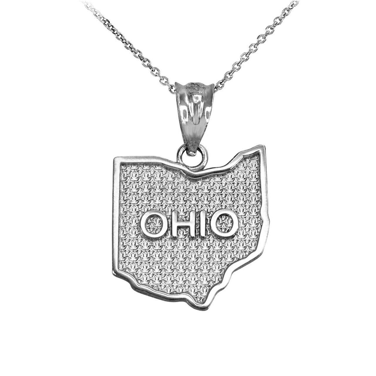.925 Sterling Silver Ohio State United States Map Pendant Necklace