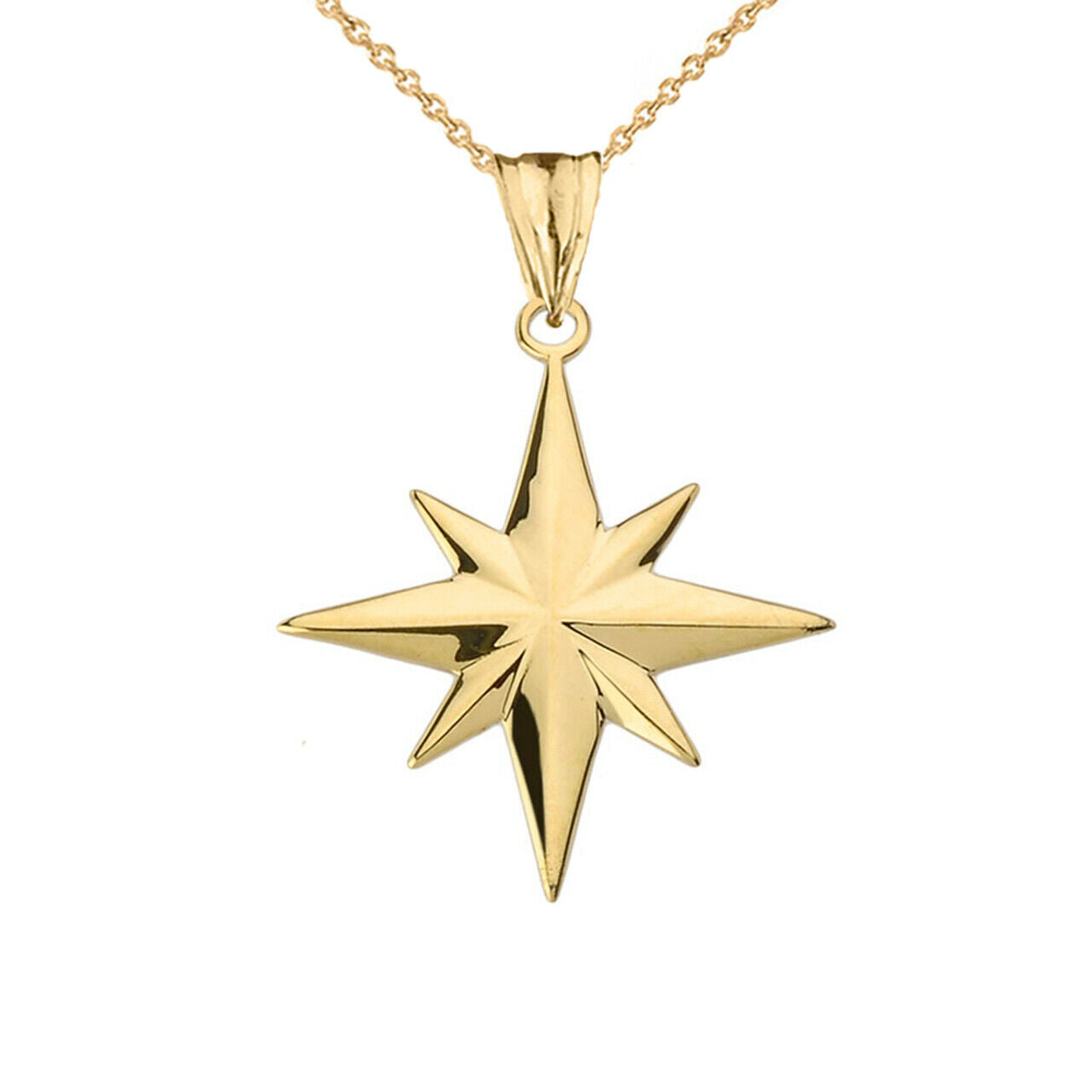 Solid 10k In Yellow Gold North Star Pendant Necklace 16" 18" 20" 22"