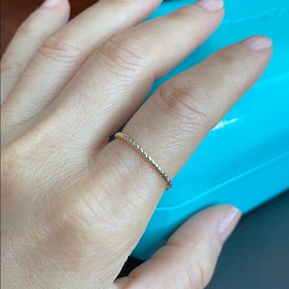 14K Solid White Gold Rope Midi Thin Design Dainty Ring - Wedding Band