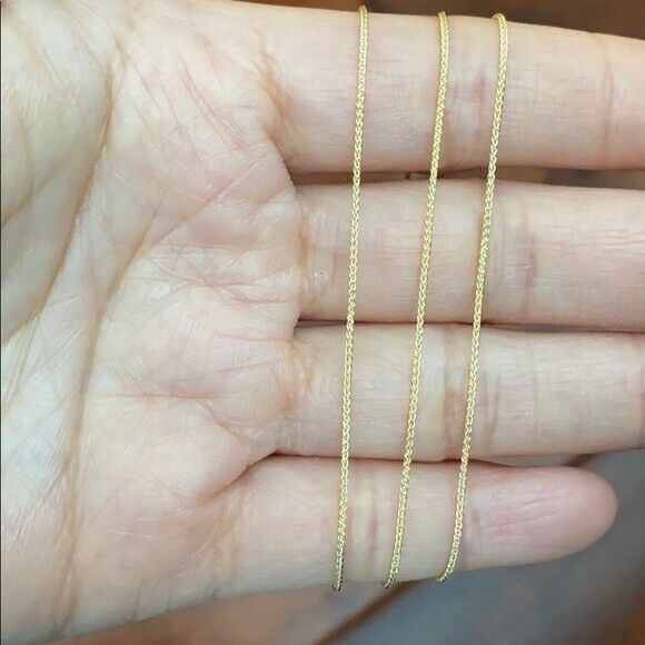 14k Solid Yellow Real Gold 0.8 mm Round Wheat Chain Necklace 16", 18", 20"