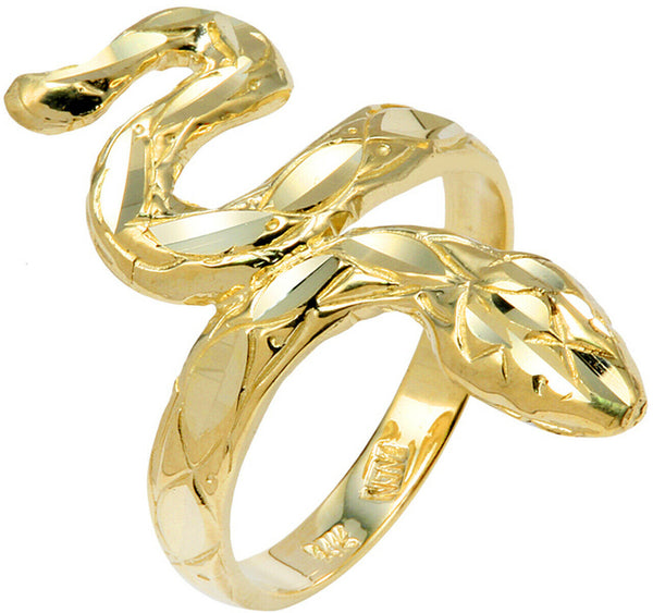 10K Yellow Gold Diamond Cut Scale Shape Snake Ring