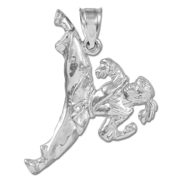 Female Marshal Arts Karate Sterling Silver Sports Pendant Necklace