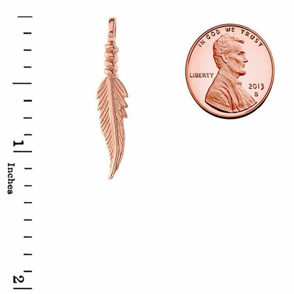 10k Rose Gold Solid Dainty Feather Pendant Necklace