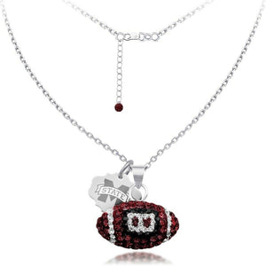 Mississippi State University Football Crystal Necklace - Silver Licensed MSU