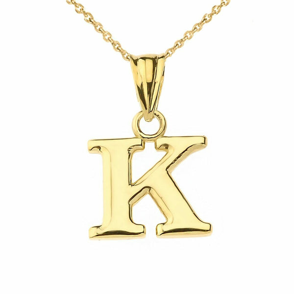 10k Solid Real Yellow Gold Small Mini Initial Letter K Pendant Necklace