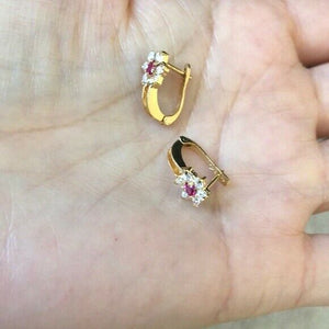 14K Solid Yellow Gold Mini Floral CZ Earrings - E104