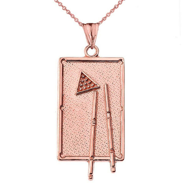 14K Solid Gold Billiards Pool Table Pendant Necklace - Yellow, Rose, or White
