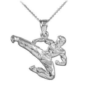 Men Boy Kid Karate Sterling Silver Sports Pendant Necklace Made In USA