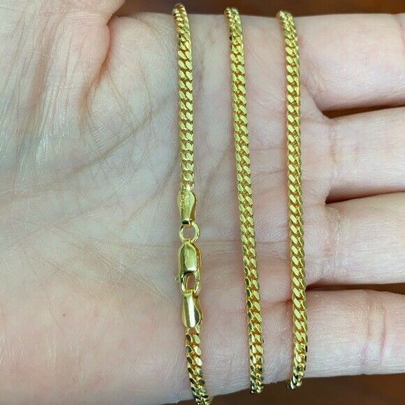 14k Yellow Gold Plated Sterling Silver Italian Italy Cuban Chain necklace 2.6 mm