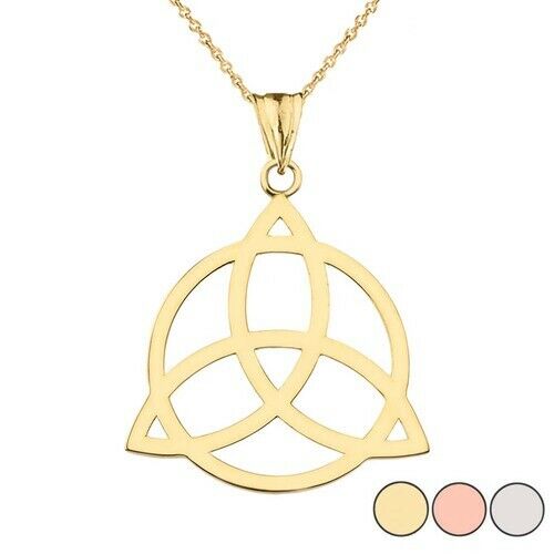 14k Solid Gold Trinity Knot Circle of Life Silhouette Pendant Necklace