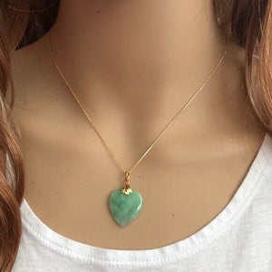 14K Solid Yellow Gold Heart Jade Pendant Necklace many length Chain16" 18" 20"