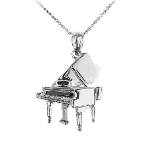 925 Sterling Silver Grand Piano Pendant Necklace