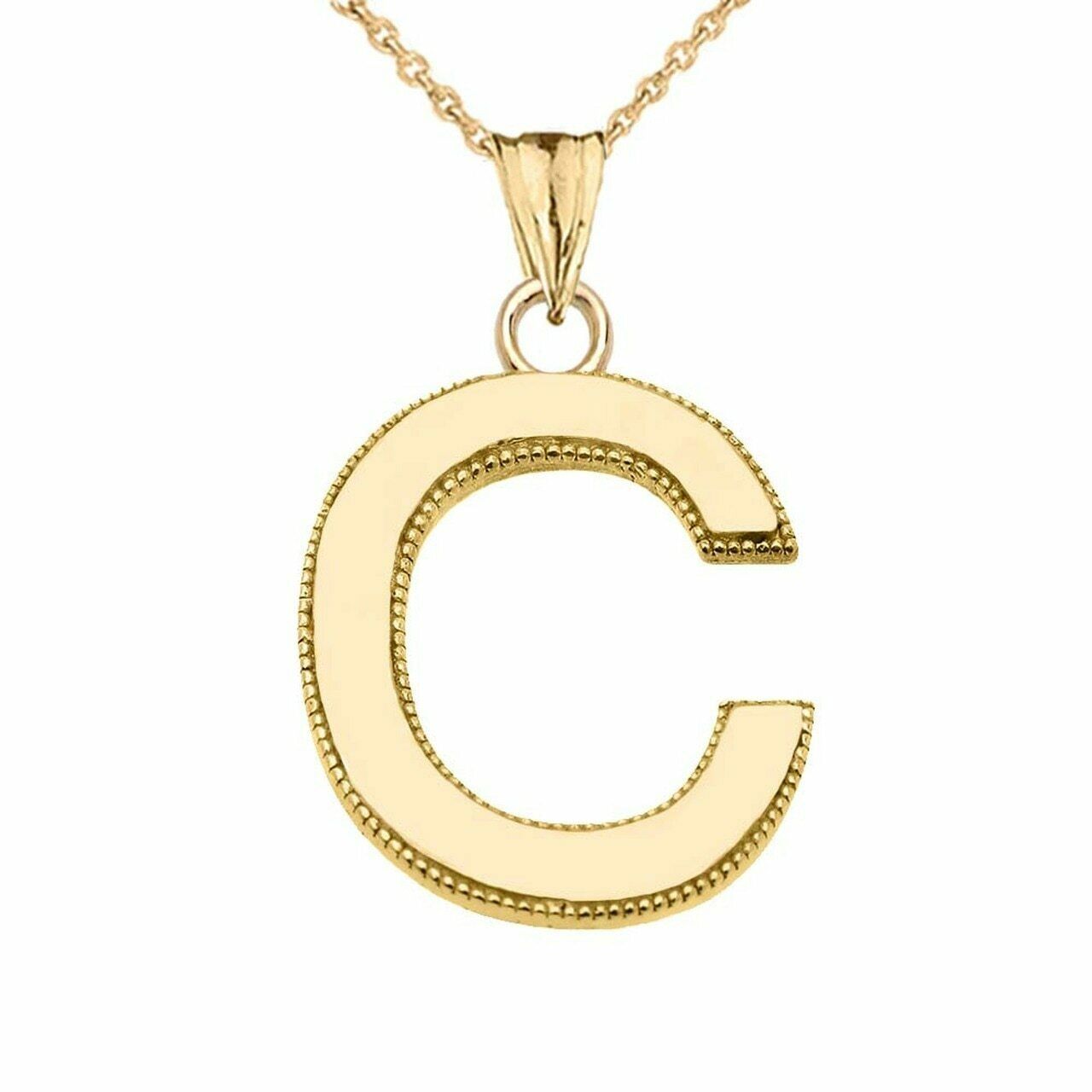 10k Solid Yellow Gold Small Milgrain Initial Letter C Pendant Necklace