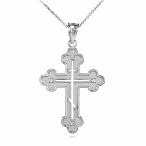 925 Sterling Silver Eastern Orthodox CZ Cross Pendant Necklace