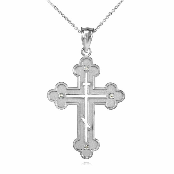 925 Sterling Silver Eastern Orthodox CZ Cross Pendant Necklace