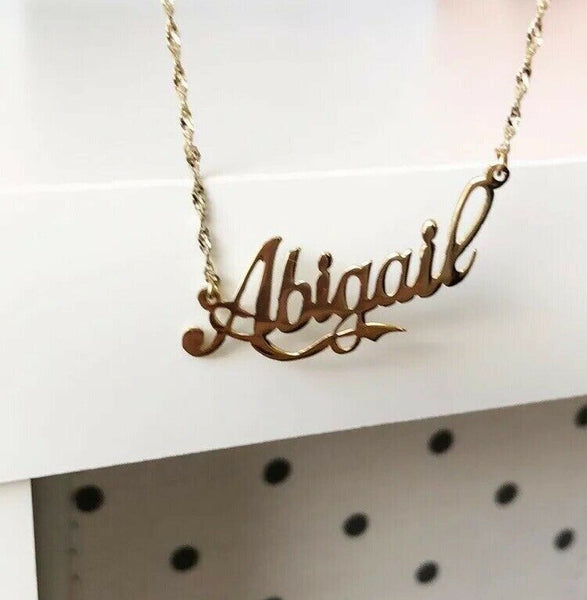 NWT Personalized Gold over Sterling Silver Name Plate Necklace - Abigail 16”