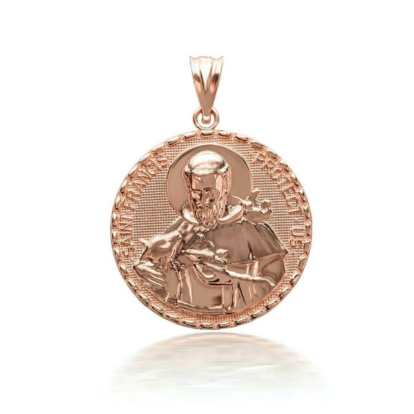 10K Solid Gold 3D Saint Francis Protect Us Pendant Necklace