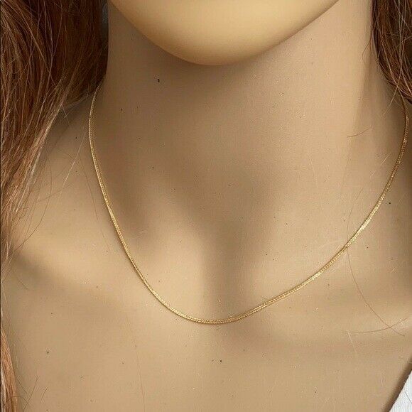 14k Solid Yellow Real Gold 0.9 mm Square Wheat Chain Necklace 16"-18" Adjustable