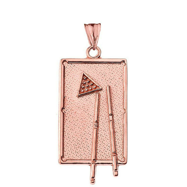 14K Solid Gold Billiards Pool Table Pendant Necklace - Yellow, Rose, or White