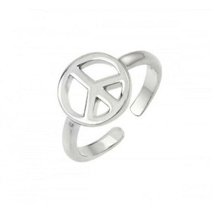 925 Sterling Silver Peace Sign/ Symbol Rhodium Adjustable Toe Ring / Finger Ring