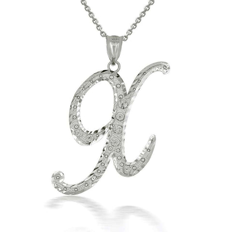 925 Sterling Silver Cursive Initial Letter X Pendant Necklace