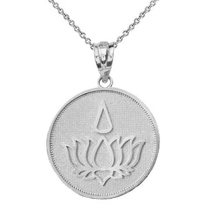 925 Sterling Silver Lotus Flower Blossom with Teardrop Disc Pendant Necklace