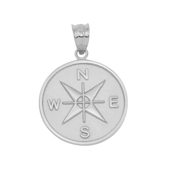 Sterling Silver North South East West Compass Travel Medallion Pendant Necklace