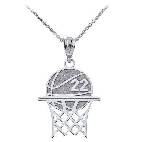 Personalized Engravable Silver Basketball Hoop Pendant Necklace Your Number Name