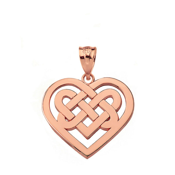 10K Solid Gold Religious Heart Celtic Knot Woven Pendant Necklace