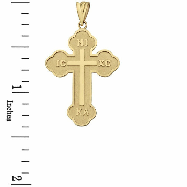 10k Solid Gold Saint Nicholas Greek Orthodox IC XC NIKA Cross L Pendant Necklace