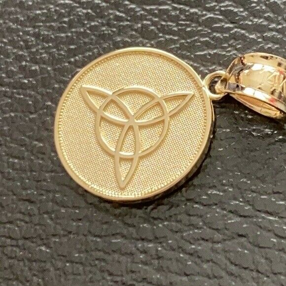 14k Solid Yellow Gold Triquetra Irish Celtic Disc Circle Pendant Necklace