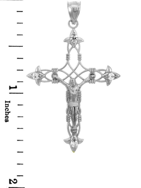Sterling Silver The Fleur-de-Lis Crucifix - Lily of France Pendant Necklace