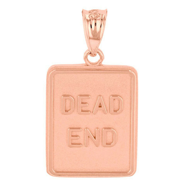 14K Solid Gold Dead End Traffic Sign Pendant Necklace - Yellow, Rose, or White