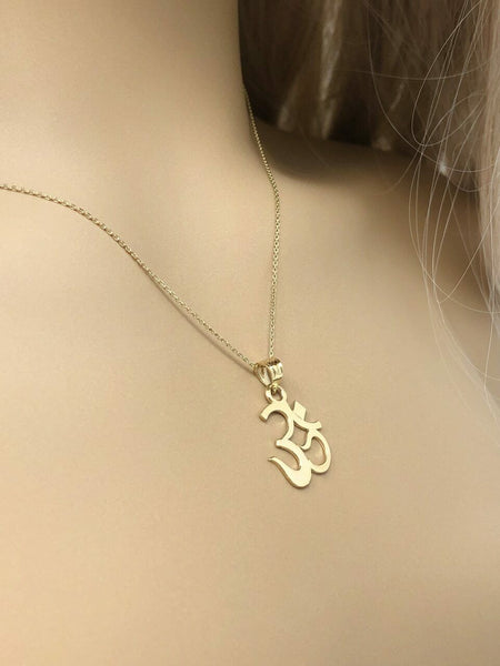 14k Solid Yellow Gold OHM (OM) Ganesh Pendant Necklace