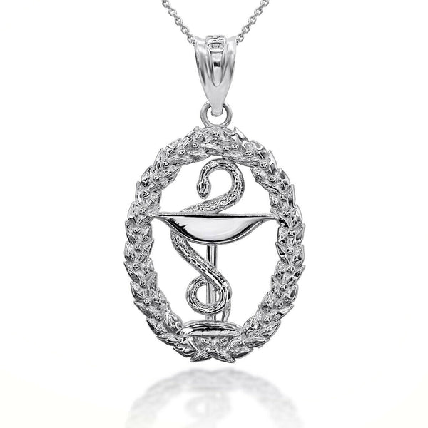 925 Silver Sterling 3D Pharmacy Symbol Charm Pendant Necklace