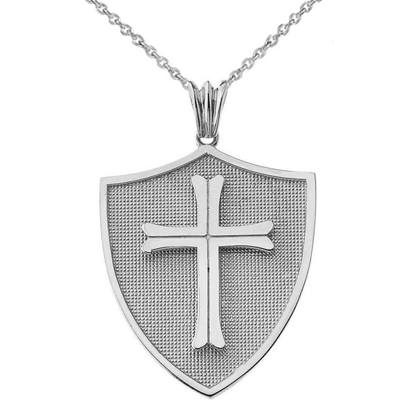 10k or 14k Solid Gold Crusader Shield Cross Pendant Charm Necklace