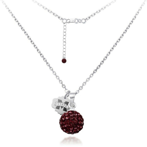Mississippi State University Ball Sphere Crystal Necklace - Silver Licensed MSU