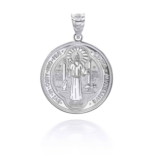 925 Sterling Silver Reversible St. Saint Benito Prayer Pendant Necklace