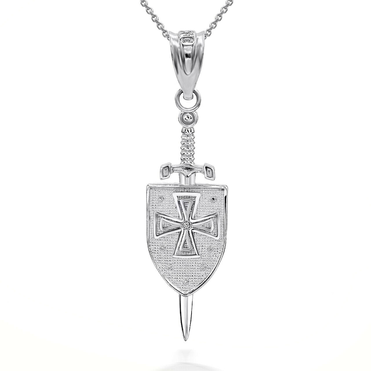 925 Sterling Silver Saint Michael Sword and Shield Charm Pendant Necklace