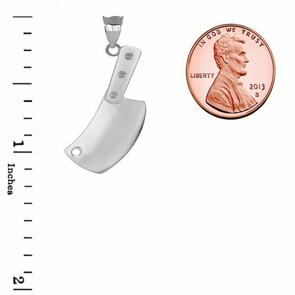 925 Sterling Silver Butcher Meat Cleaver Cooking Chef Pendant Necklace
