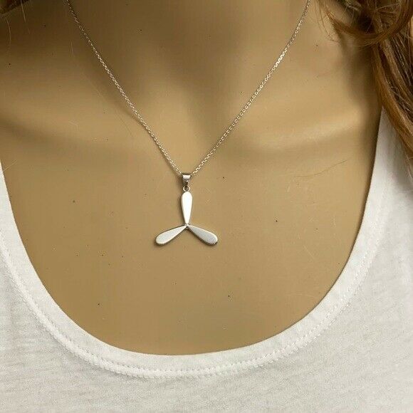 Polished Fine .925 Sterling Silver Airplane Propeller Pendant Necklace 16"-22"