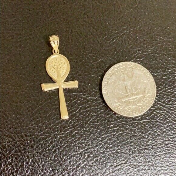 10K Real Rose Gold Ankh Cross Tree of Life Pendant Necklace
