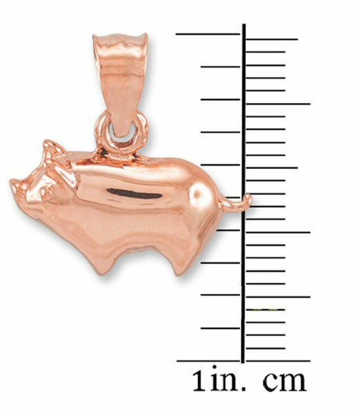 10K Solid Rose Gold Pig Charm Pendant Necklace 16" 18" 20" 22"