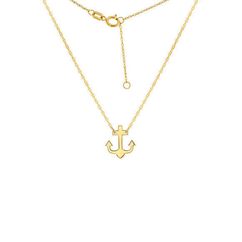 14K Solid Gold Mini Anchor Dainty Necklace -Minimalist Yellow 16"-18" Adjust